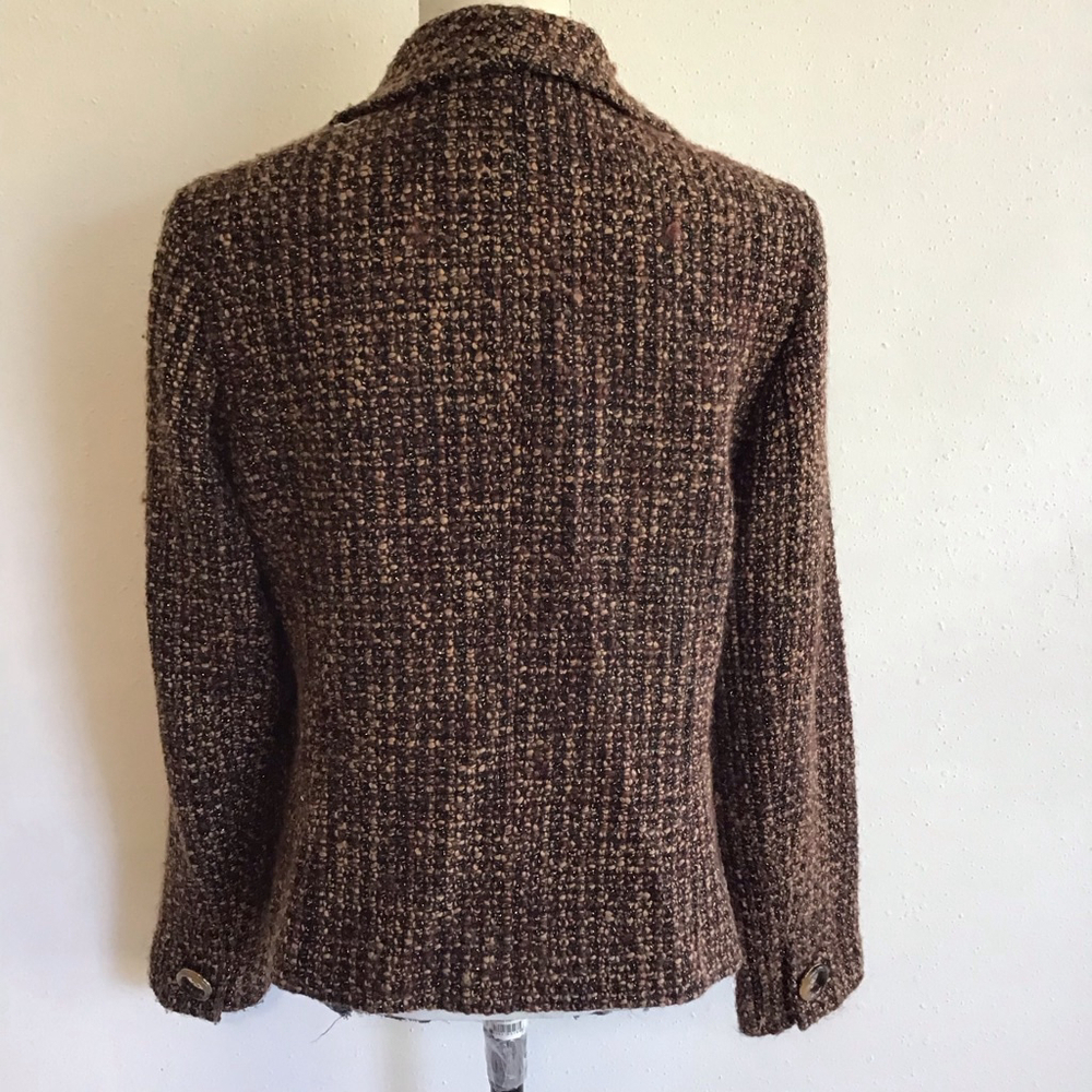 Jones New York Women Vintage Brown & Black Tweed Business Blazer Jacket Size 10 - Picture 3 of 11